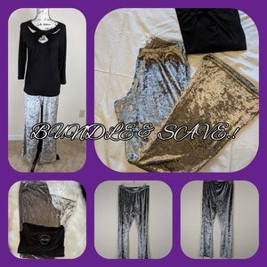 Velvet pants color gray,  and INC TOP SIZE- L